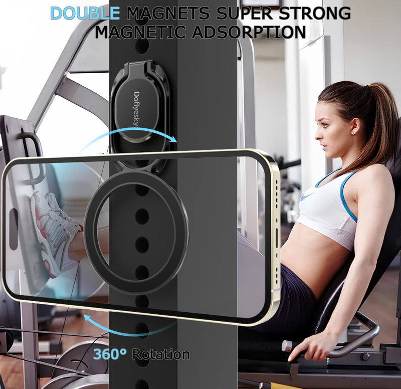 Magnetic Phone Ring Holder with Magsafe, Double Adjustable Gym Finger Ring Grip and Stand, Removable Phone Grip, for iPhone, iPad and Smartphones, Compatible with Magnetic Car Mount (Gun Black)