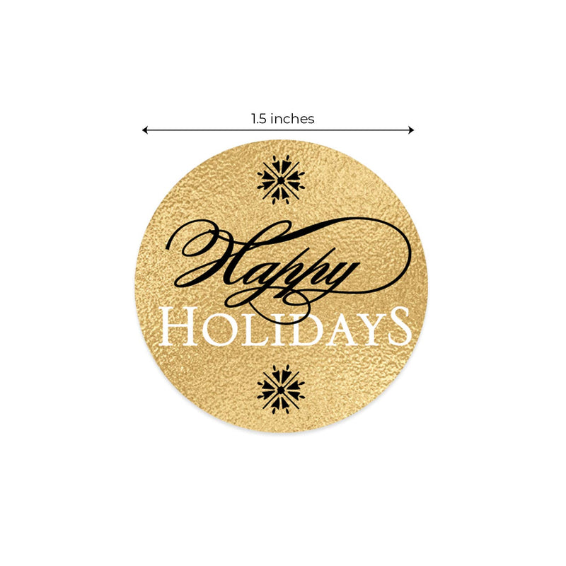 Elegant Faux Gold and Black Happy Holiday Stickers / 500 Faux Foil Christmas Label / Modern 1.5" Holiday Stickers