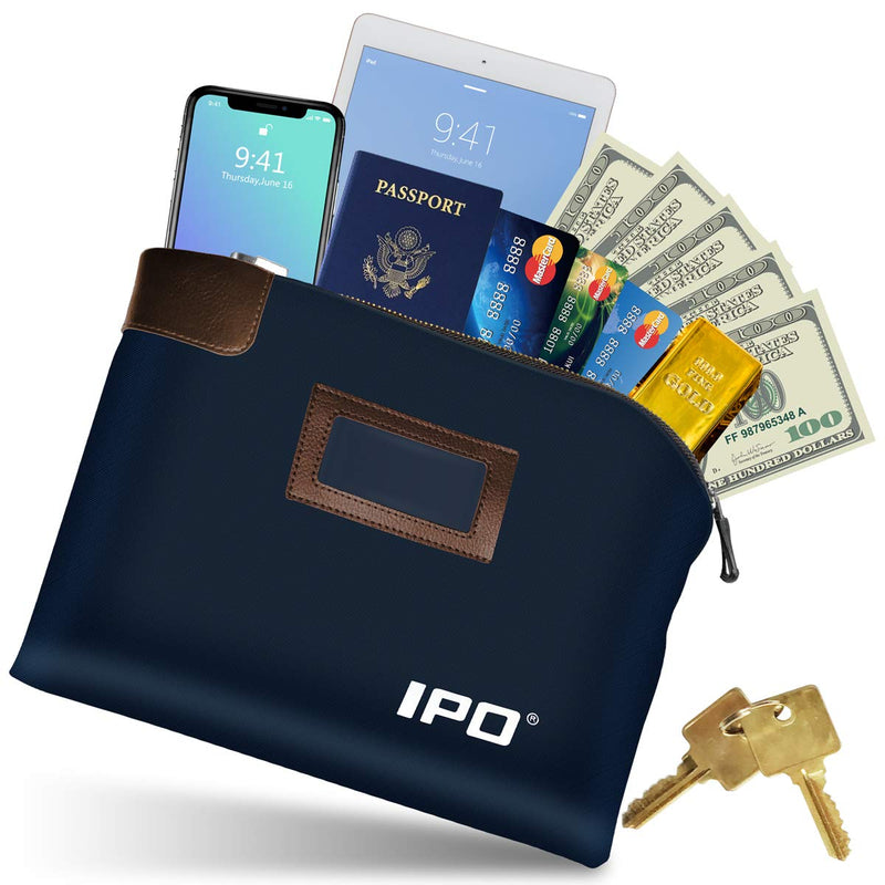 Waterproof Cash Bag with Lock and 2 Keys, 11 x 8.6 Inches, Canvas Documents Bag, Money Bank Deposit Bag with Zipper, Durable Leatherette Money Cash Coin Check Wallet Pouch for Men & Women Blue