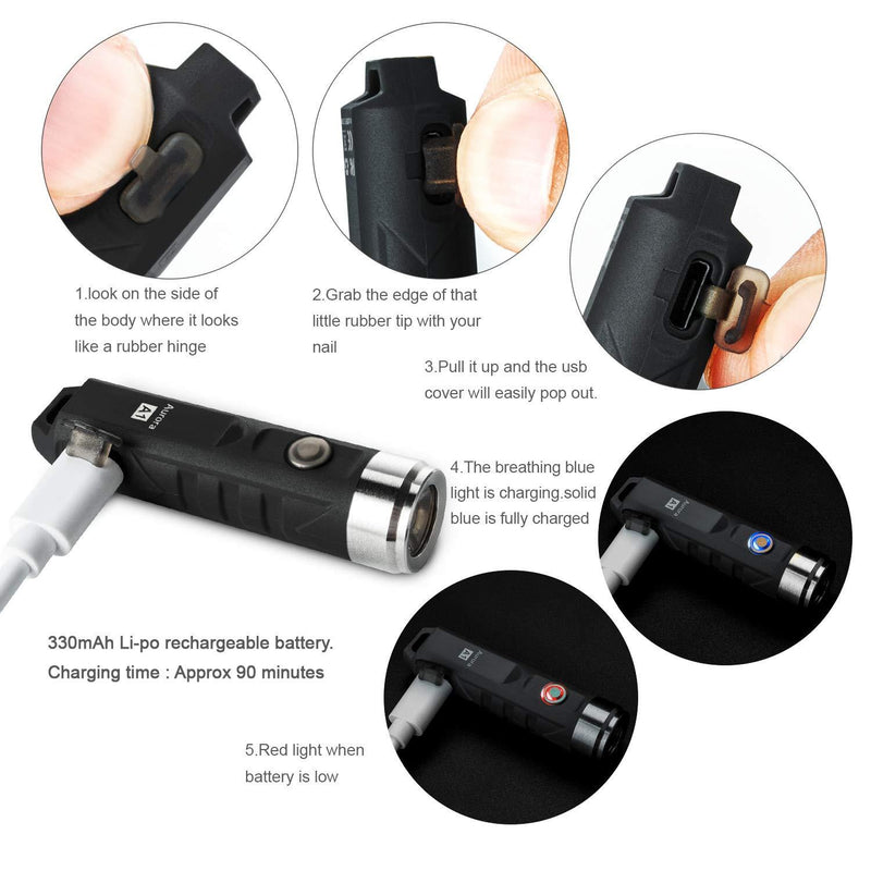 RovyVon Aurora A1x 650 Lumens XP-G3 S5 LED Super Bright Outdoor EDC Mini Keychain Rechargeable LED Flashlight, Rechargeable Small Torch(Black) Black