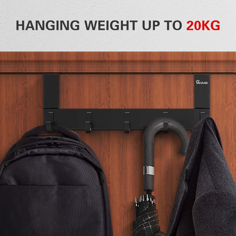 Over The Door Hook Organizer Rack, Anjuer Metal Coat Hanger Door 5 Hooks Hanger Black 5 hook Black