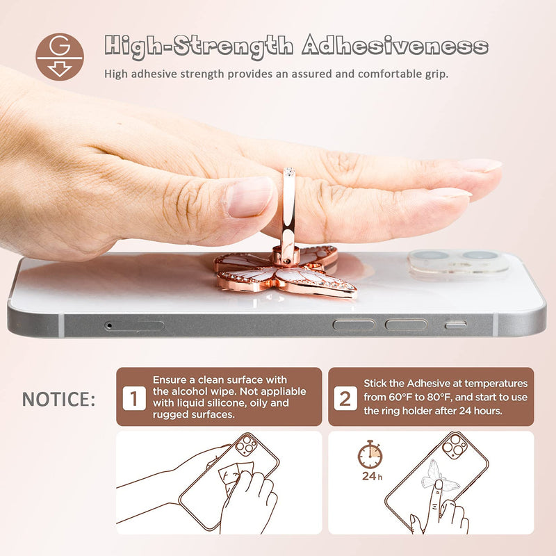 Butterfly Cell Phone Ring Holder Stand, 360°Rotation Metal Finger Kickstand, Compatible with iPhone, Samsung Galaxy, and Smartphone (Silver Purple Clear) silver purple clear