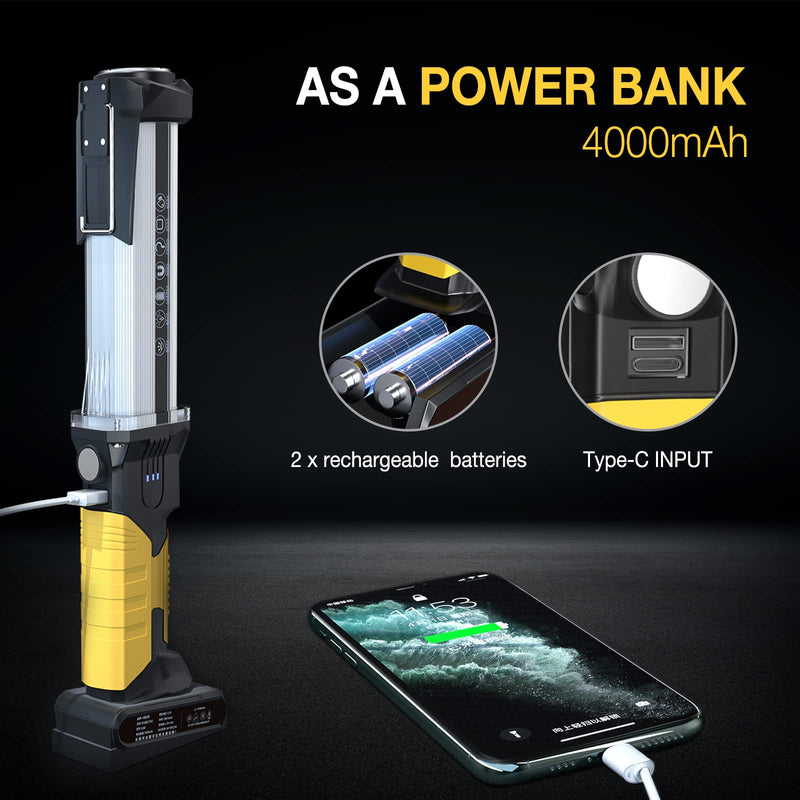 WARSUN LED Work Light Rechargeable Work Light Portable Flashlight Magnetic 1500 Lumens COB Work Lights Handheld Worklight Outdoors Car Inspection Light with Hook for Car Repair Machine Emergency