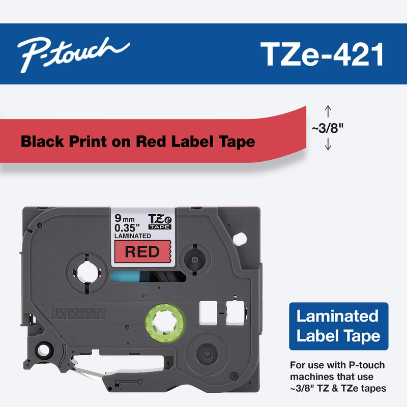 Brother Tape, Black on Red, 9mm (TZE-421)