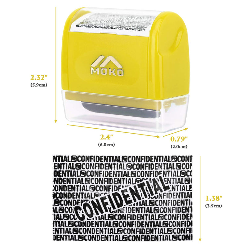 MoKo Identity Theft Protection Stamp Roller, Refillable Self Inking Wide Roller Security Stamp, Private & Confidential Stamp Roller for Personal Information Blackout, Large Size, Yellow