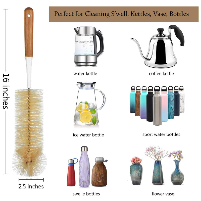 ALINK 5-Pack Bottle Brush Cleaner - Long Bamboo Handle Water Bottle Straw Cleaning Brush for Washing Narrow Neck Beer Wine Decanter, Baby/ Sports Bottle, Thermos, Flask Brown-bamboo
