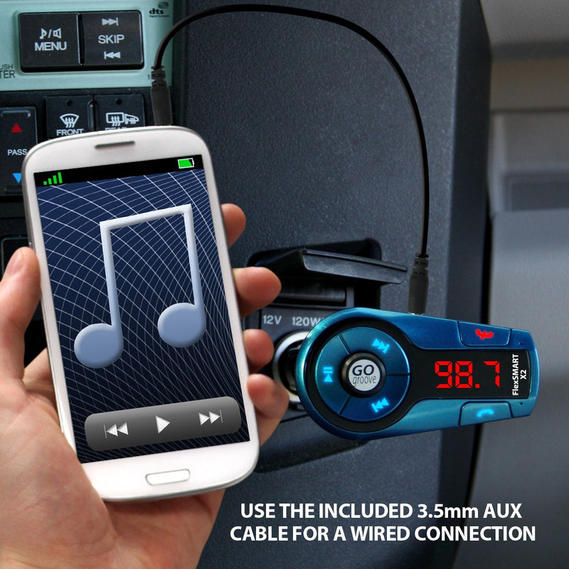 GOgroove FlexSMART X2 Mini Bluetooth FM Transmitter Car Kit with Hands-Free Calling, USB Charging, Music Controls, DC Power - Compatible with HTC, LG, Samsung and More Smartphones Standard Packaging