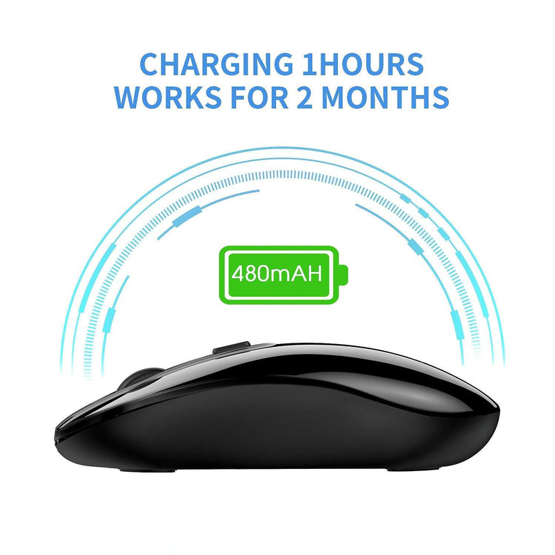 Wireless Bluetooth Mouse,cimetech Rechargeable 4.0/2.4G Cordless Mouse Dual Mode Slim Ergonomic Mouse for Laptop, PC, Windows Mac Android OS Tablet (Dual-Mode Black) Dual-Mode Black