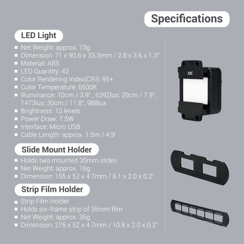 JJC Photo Slide and Film Digitizing LED Light Kit with 35mm Film Strips and Slides Holder, 10-Levels Brightness Shoe Mount LED Backlight for Photo Slides and Film Negatives Scanning Copying LED Light Only