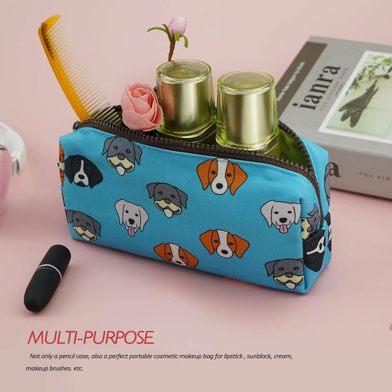 French Bulldog Pencil Case Capacity Canvas Pen Bag Pouch Stationary Case Makeup Cosmetic Bag Gadget Box Blue