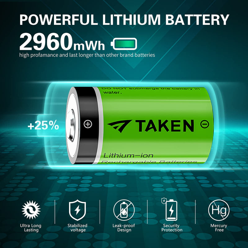 Taken 123 Batteries Lithium, 8 Pack 3.7V CR123A [CAN BE RECHARGED] Arlo Batteries with Charger for Arlo VMC3030 VMK3200 VMS3330 3430 3530