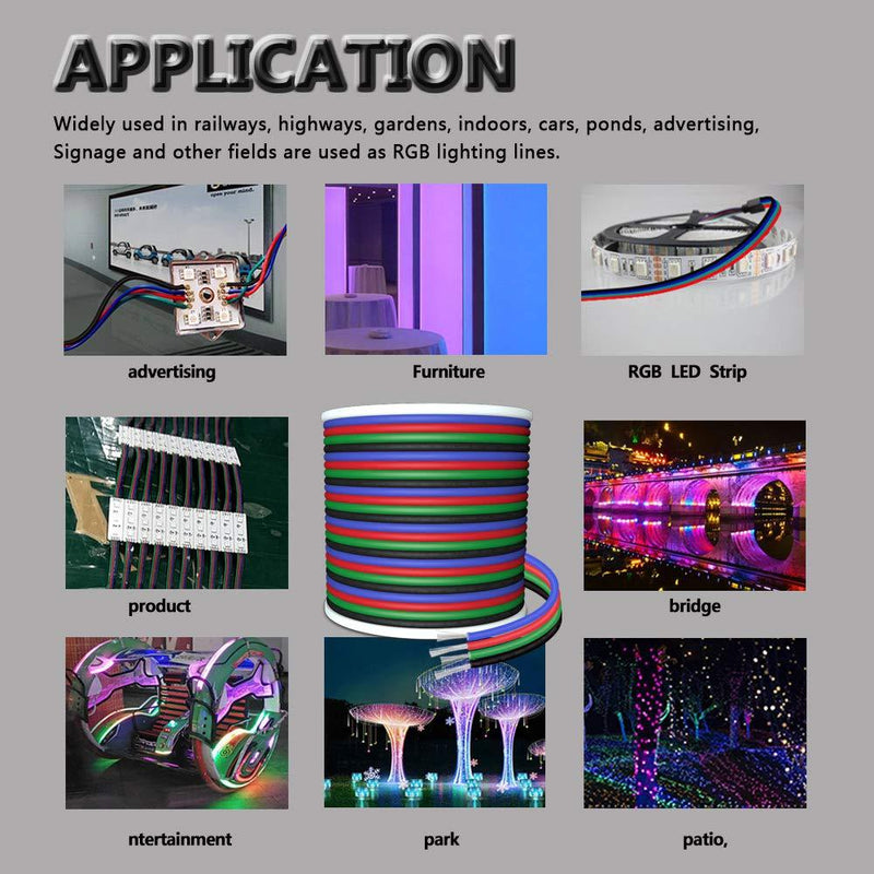 AOTOINK RGB Electrical Wire, 33ft 4 pin 22 Gauge LED Extension Cable, 22 AWG Wire 10M for LED Strip RGB 5050 3528 2835 10 Meters