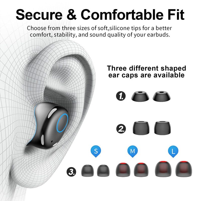 Bluetooth 5.2 Wireless Earbuds,Kurdene S8 38H Playtime Call Noise Cancelling Waterproof IPX8 Ear Buds Deep Bass Earphones with Microphone in-Ear Stereo Headphones Long Barttery for Work,Home-Black Medium Black