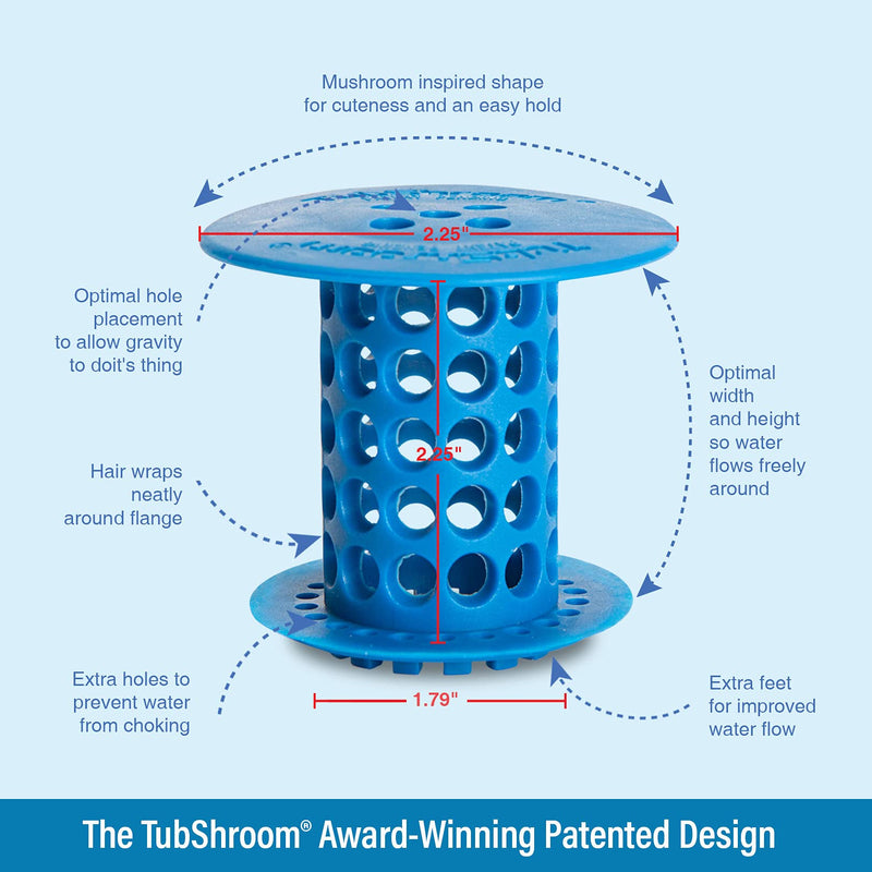 TubShroom Revolutionary Tub Drain Protector Hair Catcher/Strainer/Snare, Blue