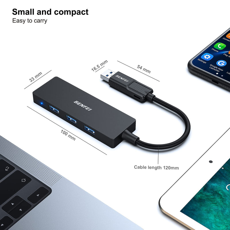 BENFEI USB 3.0 Hub, USB-C HUB, 2-in-1 USB Type-A/Type-C Hub with 4 USB 3.0 Ports Compatible for MacBook, Mac Pro, Mac Mini, iMac, Surface Pro, XPS, PC, Flash Drive, Mobile HDD