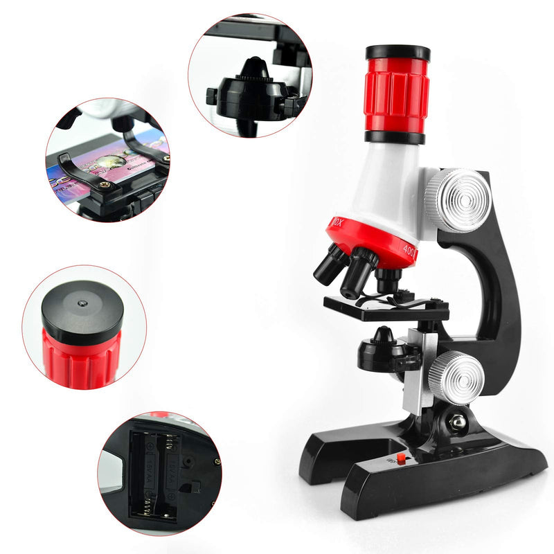 Science Kits for Kids Beginner Microscope with LED 100X 400X and 1200X-Include Sample Prepared Slides 12pc- Educational Toy Birthday Valentine's Day Gift