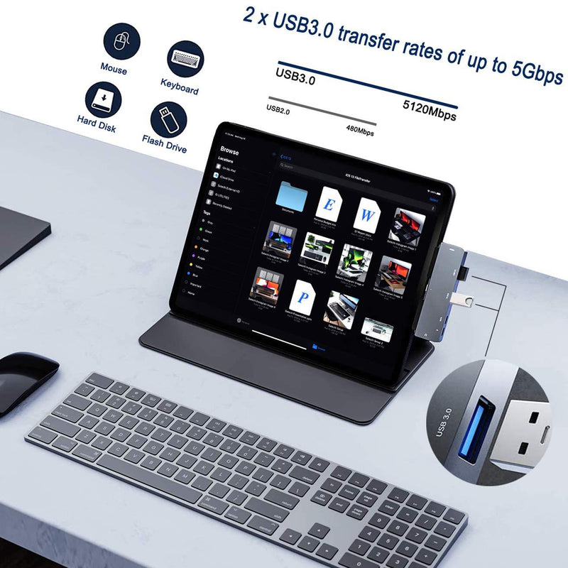 USB C HUB for iPad Pro 11/12.9 2021 2020 2018/iPad Air 4, 6in1 USB C Hub with 4K HDMI,3.5mm Headphone Jack,2 USB3.0,USB C PD Charging&Data,USB C Earphone Jack,Adapter for iPad Pro,MacBook 6in1 USB C Hub Space Grey