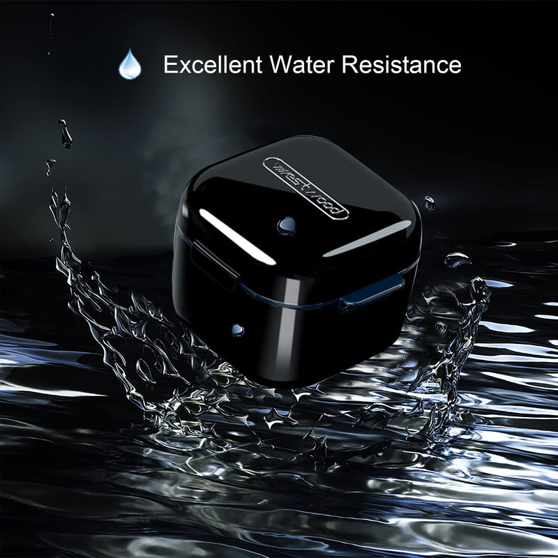 whoobell Denture Cup，Retainer Case,Cute Night Mouth Guard Box Holder, Storage Soak Container Black