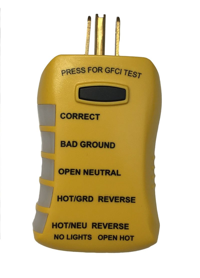 Sperry Instruments HGT6520, Stop Shock II-Single, DIY Testing-120V AC, 3 Color LED Indicator, Comfort Grip, Patented GFCI Outlet Tester, Yellow