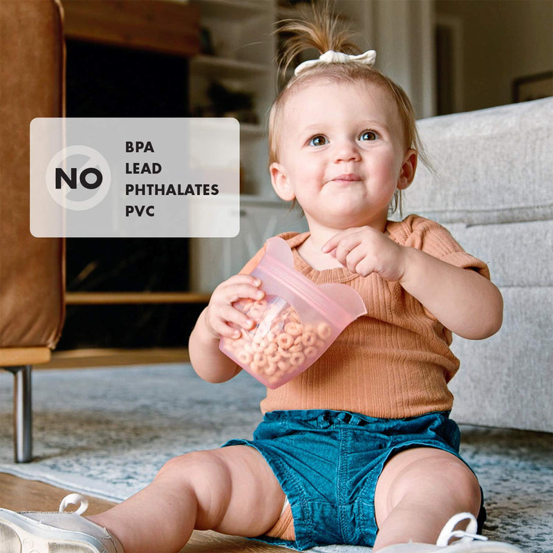 Zip Top Reusable 100% Silicone Baby + Kid Snack Containers - The only containers that stand up, stay open and zip shut! No Lids! Made in the USA - Pink Pig