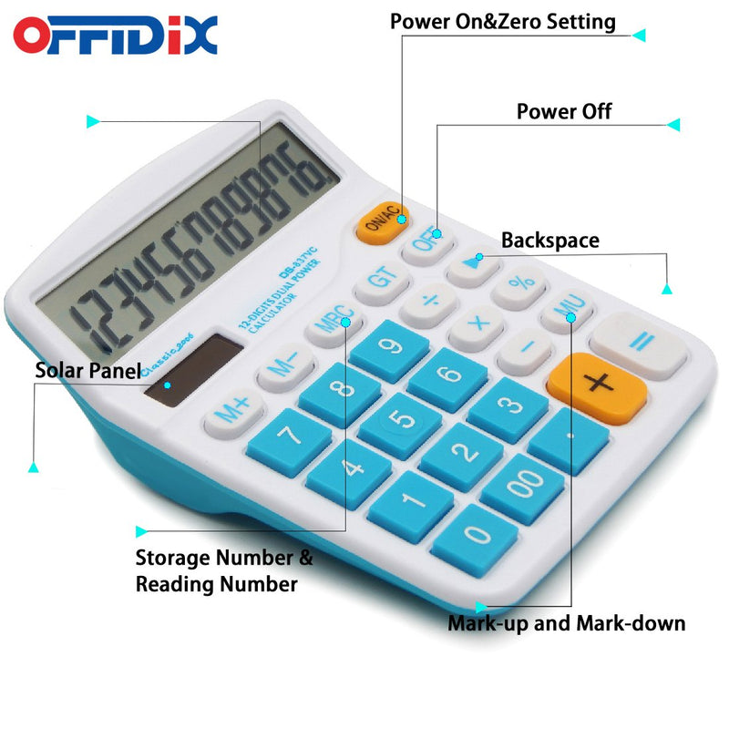 OFFIDIX Desktop Calculator 12 Digit Large LCD Display Calculator Office Desk Calculator, Dual Power Electronic Calculator (Sky Blue) Sky Blue