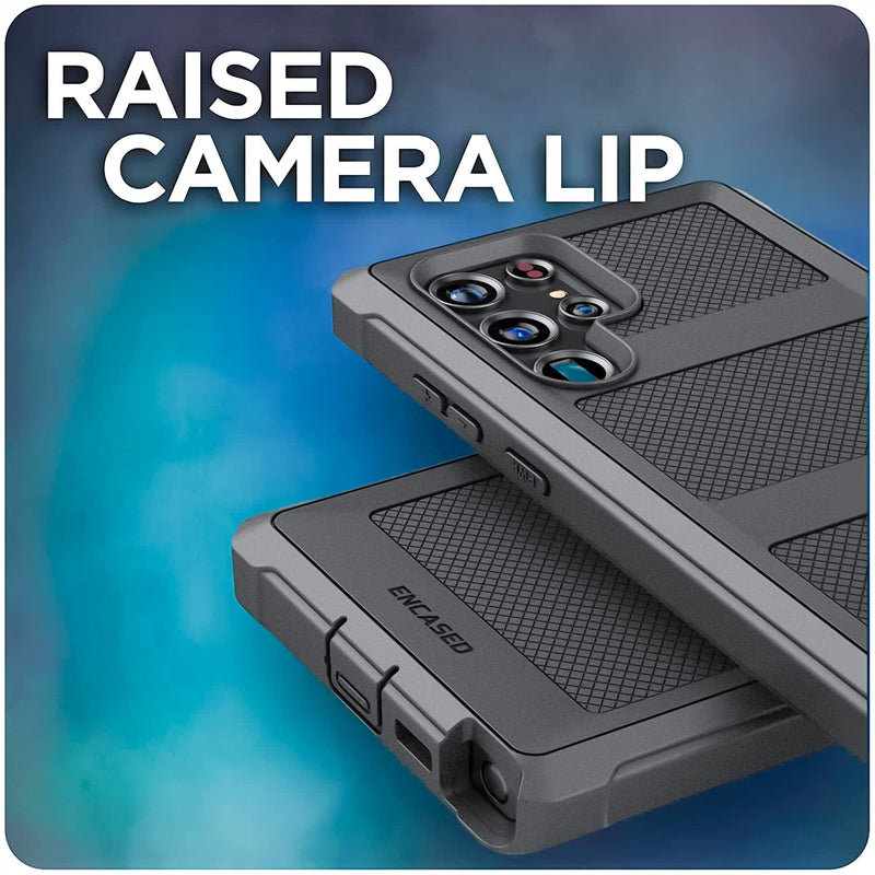 Encased Falcon Designed for Samsung Galaxy S22 Ultra Belt Clip Case, Full Body Protective Phone Case with Holster (Black)