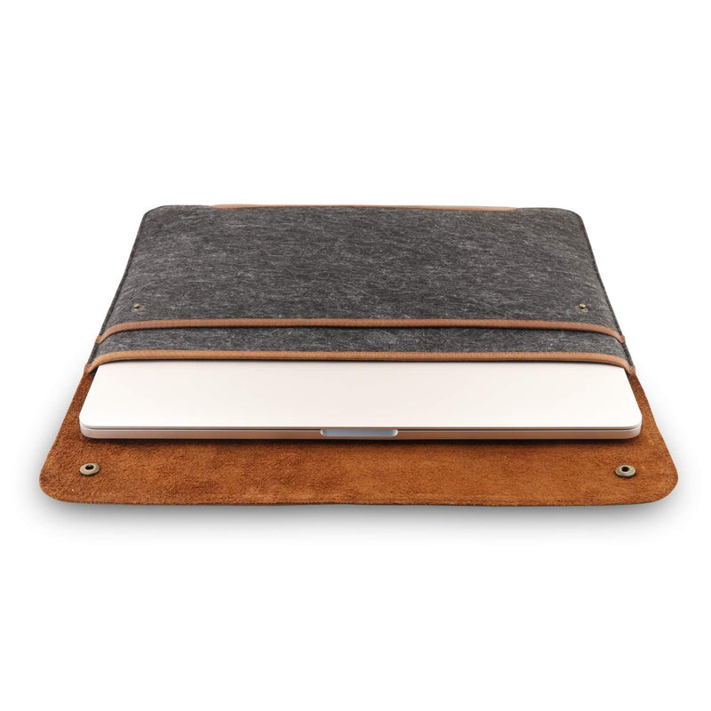 MegaGear Genuine Leather and Fleece MacBook Bag 13.3 & 14 Inch - Brown 13” & 14”