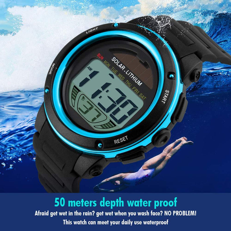 Solar Energy Watch for Kids, TOOCAT Digital Sport Watch Outdoor 50M Waterproof Stopwatch Military Electrical Wrist Watch for Boy Girl Children