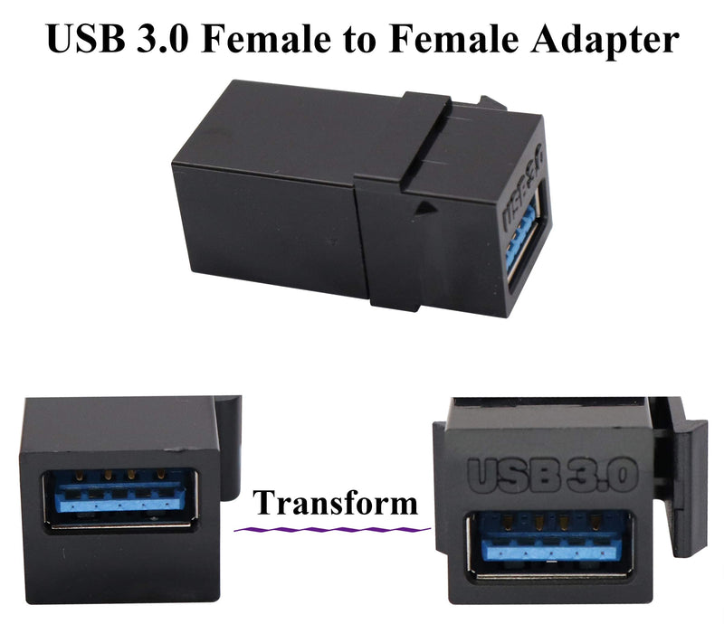 AAOTOKK USB 3.0 A Keystone Adapter Female to Female USB 3.0 A Keystone Jack Insert Socket Coupler Adapter for Wall Plate Outlet Panel (Black/5 Pack) 5 Pack Black