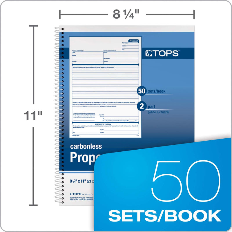 TOPS Proposal Books, 2-Part, Carbonless, Spiral-Bound, 50 Sets, (41850)