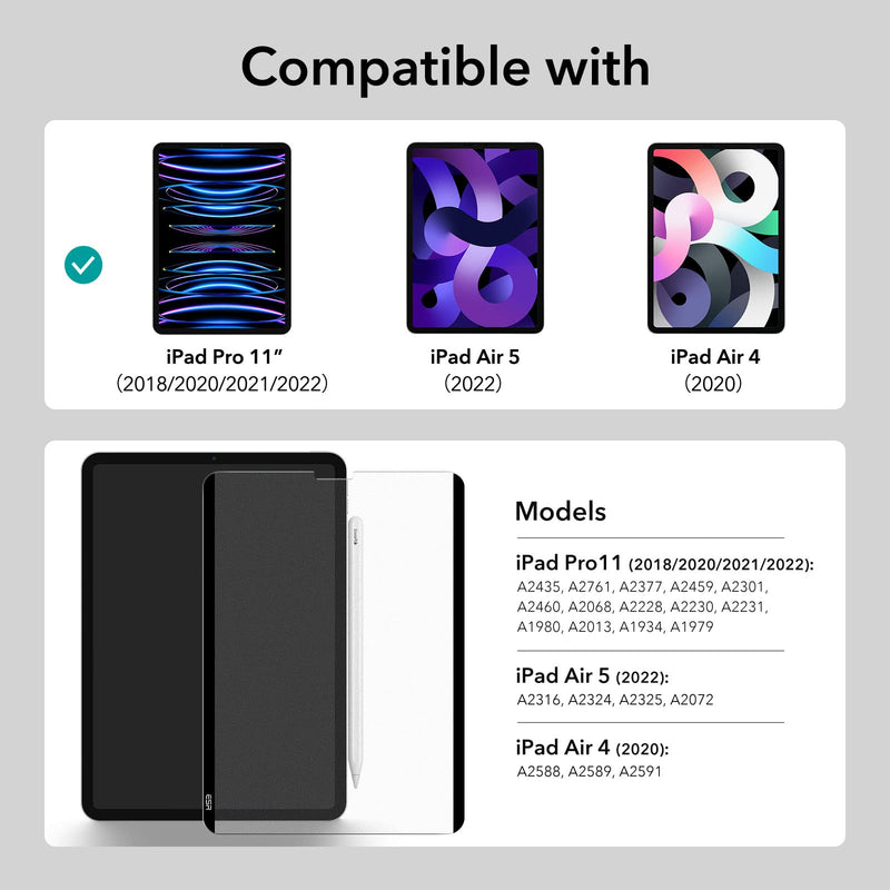 ESR Paper-Feel Magnetic Screen Protector Compatible with iPad Pro 11 (2022/2021/2020/2018) and iPad Air 5/4 (2022/2020, 10.9 Inch), Write and Draw Like on Paper, Detachable and Reusable, Matte Finish