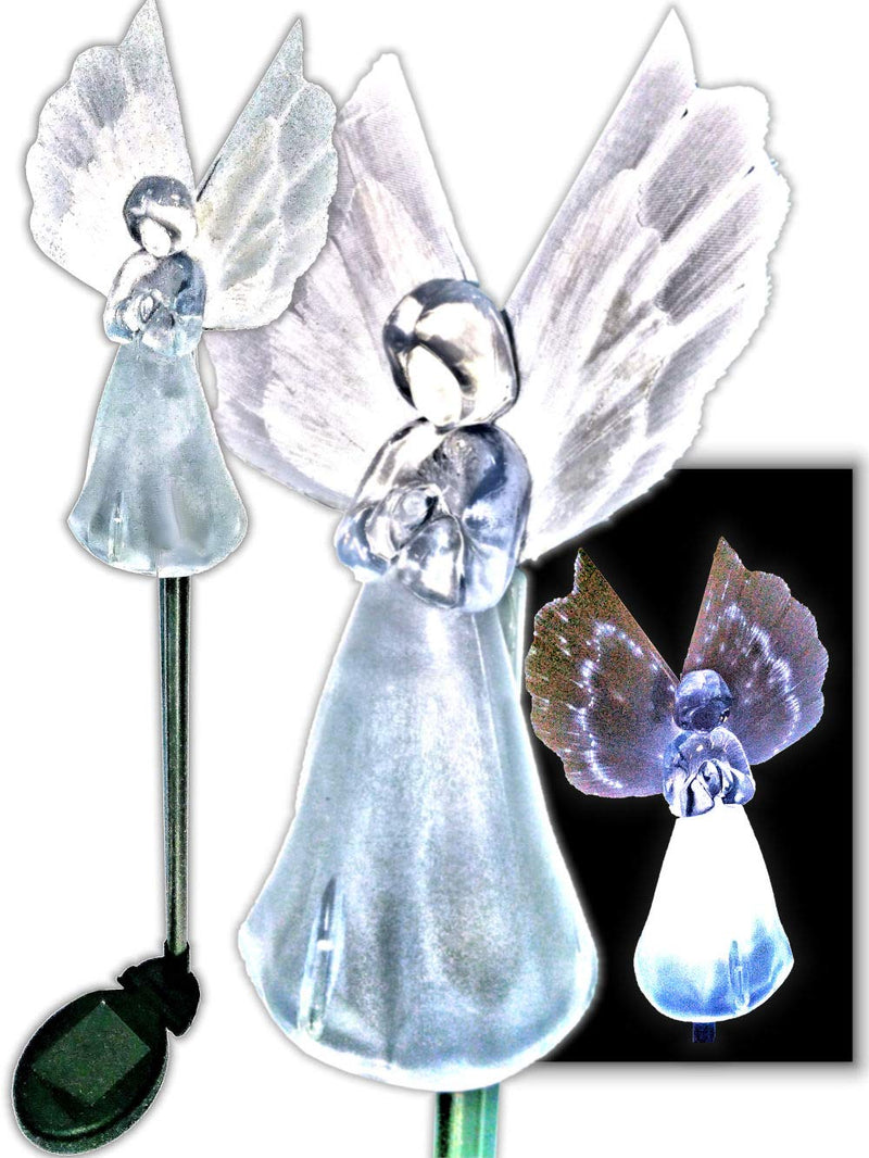 Brilliant & Mo Set of 2 Gorgeous Frosty Solar Angel Lights Garden Stakes with Fibre Optic Wings