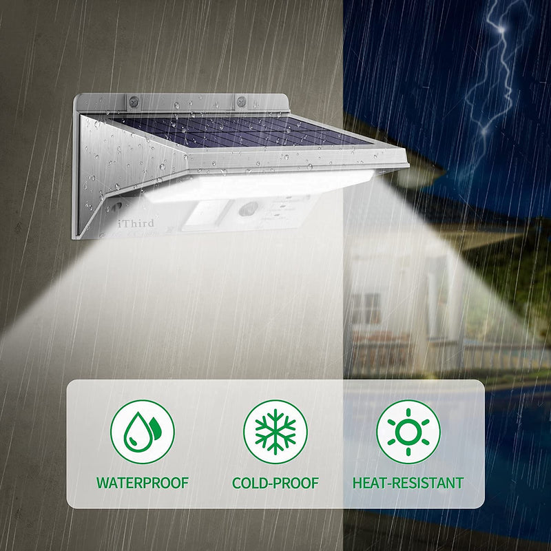 Solar Lights Outdoor Motion Sensor, iThird LED Solar Powered Outdoor Lights Stainless Steel Solar Security Lights for Yard Patio Garage Waterproof 3 Modes Super Bright(Daylight) Daylight