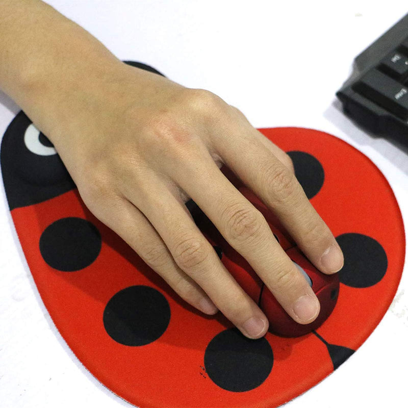 PCTC Mouse Pad, Red Cute Ladybug Comfortable Gel Wrist Support Mouse Pad - Ergonomic Gaming Desktop Mouse Pad Wrist Rest -Gaming Mouse Pad, Non-Slip PU Base for Computer, Laptop, Home, Office&Travel