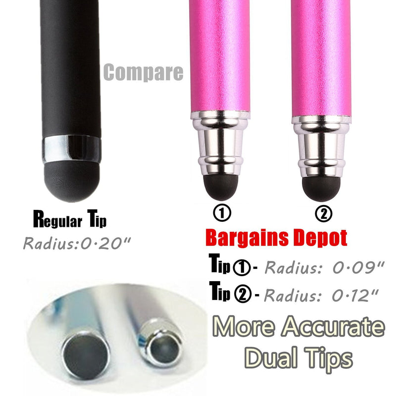 Bargains Depot (2 Pcs) [New Upgraded][0.18-inch Small Tip Series] 2-in-1 Stylus/Styli 5.5-inch L with 10 Replacement Rubber Tips -Purple/Pink Purple