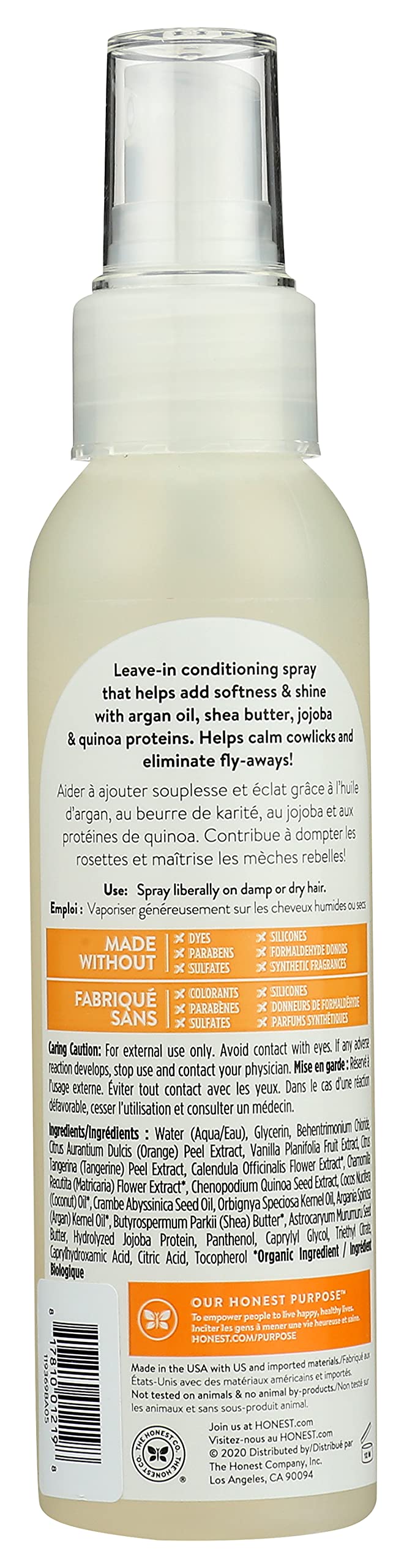 The Honest Company Sweet Orange Vanilla Conditioning Detangler, Lightweight Leave-in Conditioner & Fortifying Spray, Paraben and Synthetic Fragrance Free, Plant-Based, VEGAN, 4 fl oz Conditioning Detangler Spray 4 Fl Oz (Pack of 1)