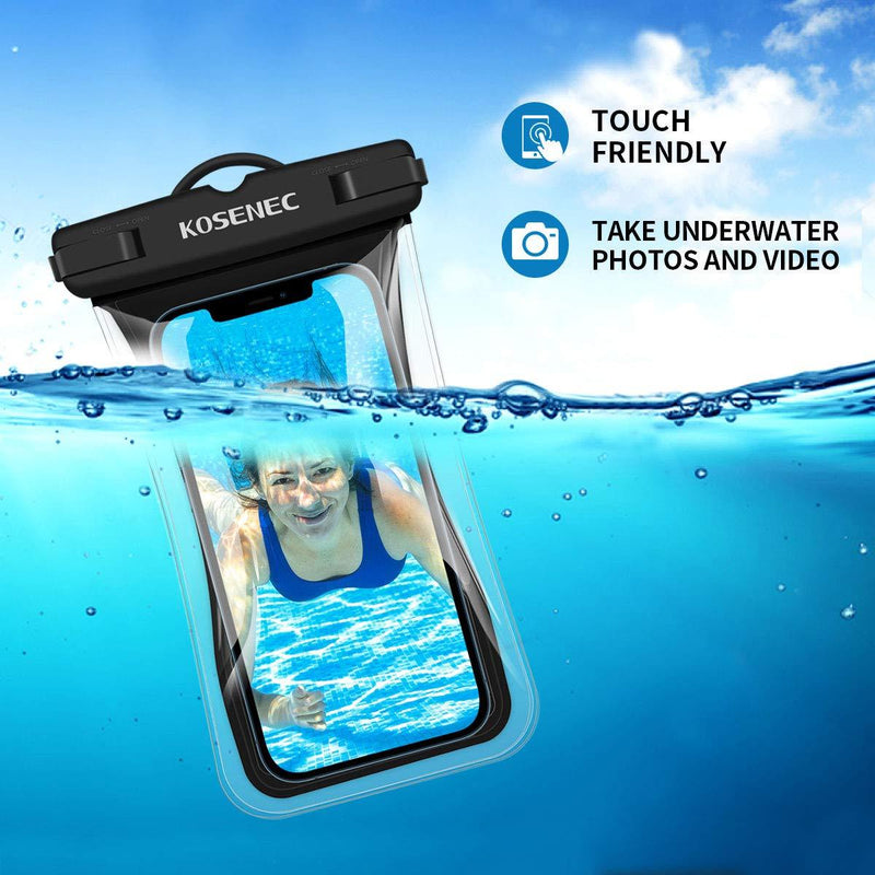 Waterproof Phone Pouch, [2-Pack] Floating IPX8 Universal Cell Phone Waterproof Case Underwater Dry Bag with Lanyard Take Pictures Compatible with iPhone, Samsung and More Up to 6.9'' Black+Black
