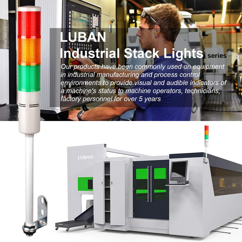 LUBAN Tower Stack Lights, Industrial Warning Signal Lights Tower Lamps Column, Factory Workshop Safety RGB Signal Indicator, LED Andon Lights (12V, 3 Tiers, Without Sound) DC 12V 3-Layer