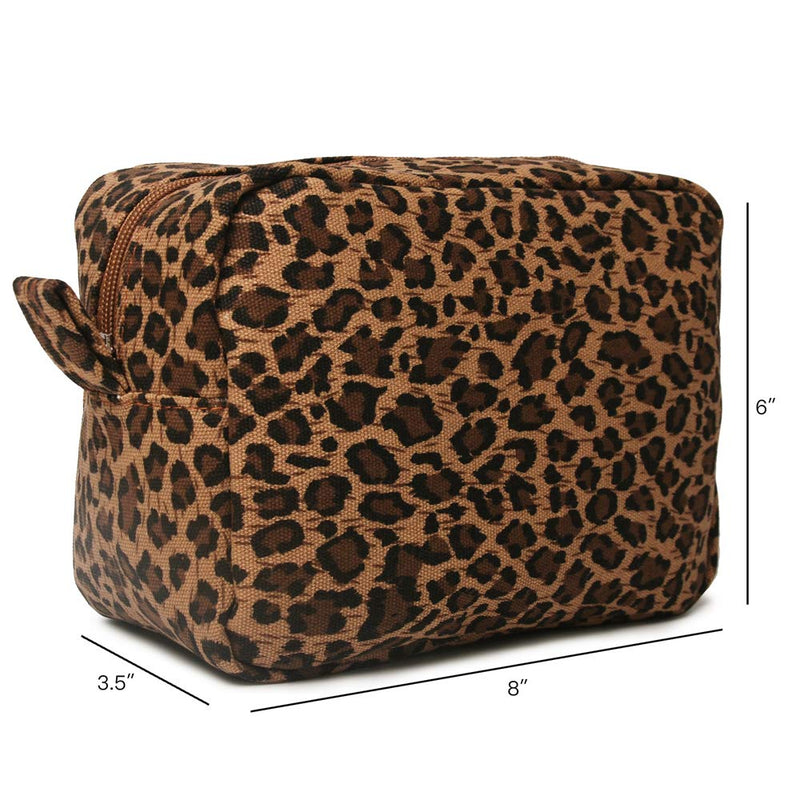 Leopard Cosmetic Bags Large Brown Cheetah Canvas Make Up Bag Purse Lightweight Versatile Travel Toiletry Purse Accessories Organizer Gifts for Women Men Leopard