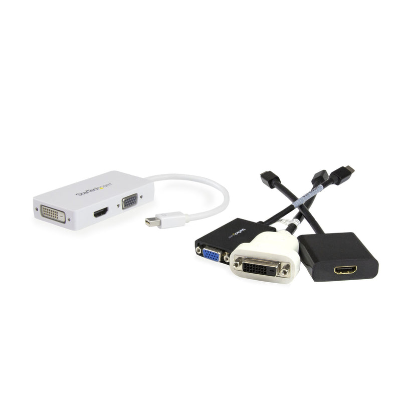 StarTech.com Travel A/V Adapter: 3-in-1 Mini DisplayPort to VGA DVI or HDMI Converter - White (MDP2VGDVHDW) VGA - DVI - HDMI (Black) Mini DisplayPort (Input)
