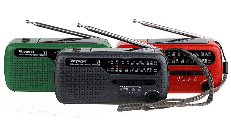 Kaito V1 Voyager Solar/Dynamo AM/FM/SW Emergency Radio with Cell Phone Charger and 3-LED Flashlight, Red