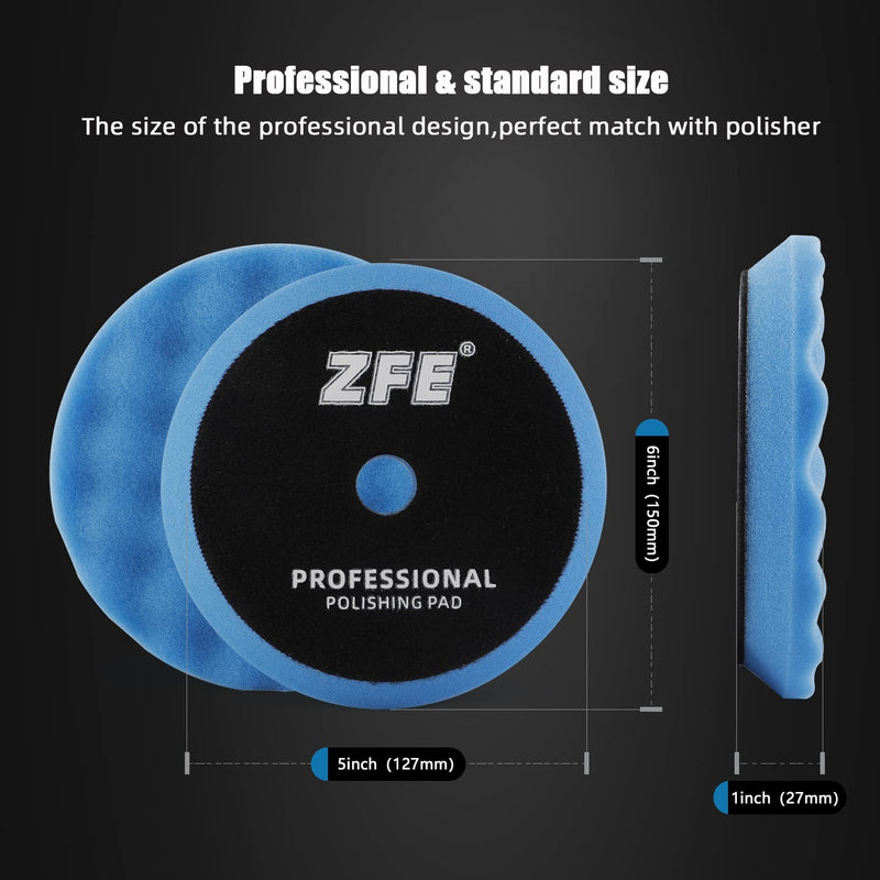Polishing Pads, ZFE 6Pcs 6"(150mm) Waffle Foam Buffing Pads Polishing Pads Wool Pad Kit for RO/DA Car Polisher Boat Polishing