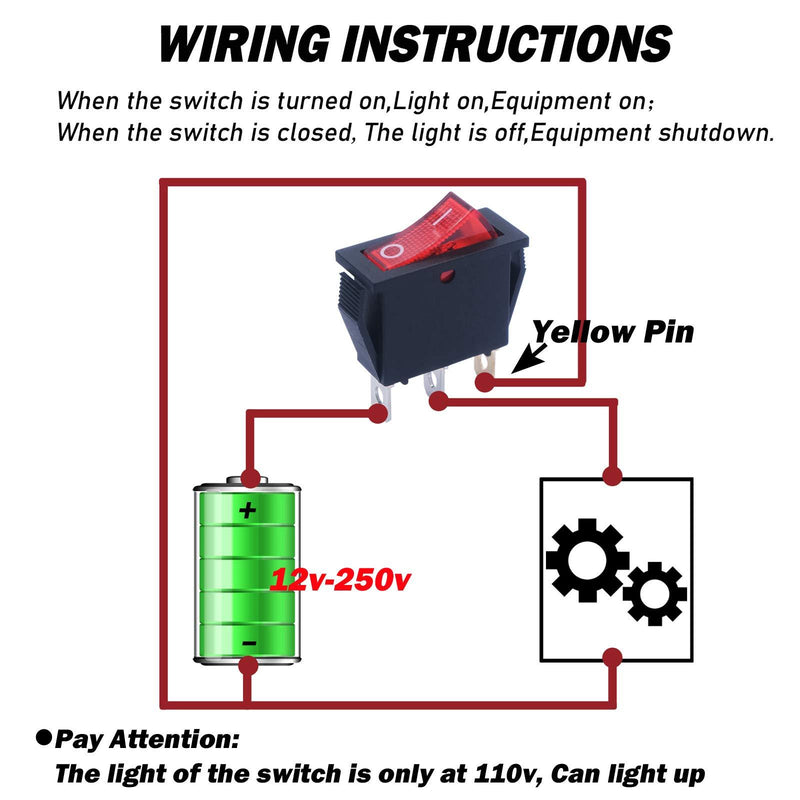 mxuteuk 6pcs AC110V Red Light Rocker Switch Illuminated Snap-in Toggle Switch Power SPST ON-Off 3 Pin AC 250V 6A 125V 10A, Use for Household Appliances MXU3-101NR 3 Pin LED Red ON-OFF