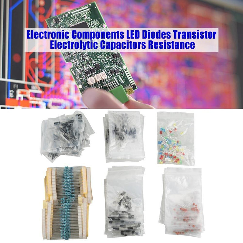 Electronic Components Kit, Electronic Components Assortment LED Diodes Transistor Electrolytic Capacitors Resistors, 1390pcs