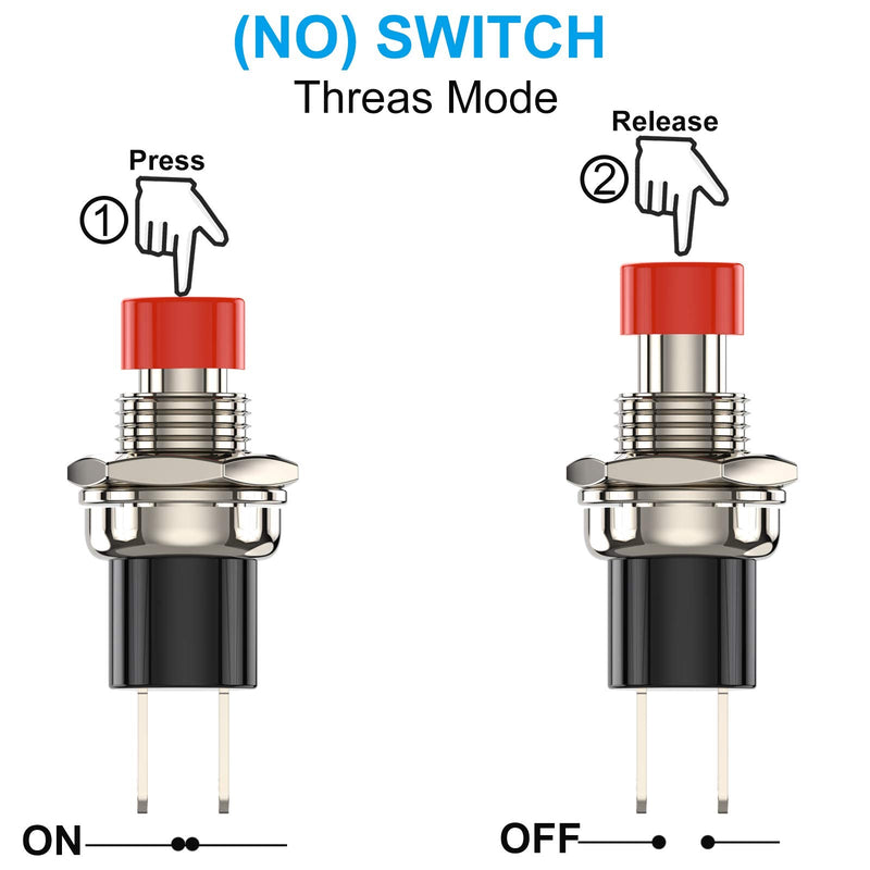 DIYhz Momentary Push Button Switch, 1A 250VAC SPST Mini Pushbutton Switches Normally Open(NO) Red Cap - 20pcs NO-20