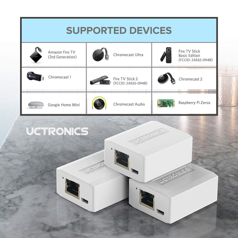 UCTRONICS Upgraded Raspberry Pi Zero Ethernet and Power, Micro USB to Ethernet/PoE Adapter for Fire TV Stick, Chromecast, Google Mini, Wyze Cams and More, IEEE 802.3af Compliant