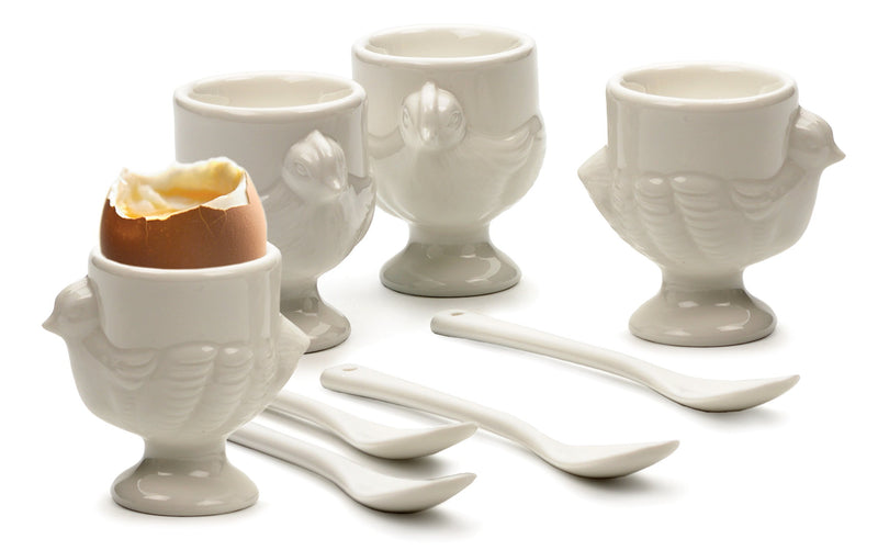 RSVP International Egg Set Kitchen Accessories, Cup & Spoon, Porcelain