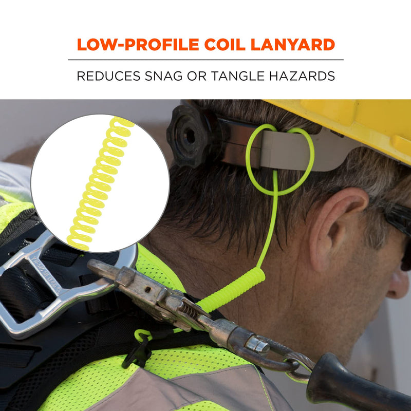 Coiled Lanyard with Clamp End, No Snag Design, Easily Attaches to Hard Hat, Tools, or Small Valuables, Weight Capacity 2lbs, Ergodyne Squids 3158, 3-Pack Lime