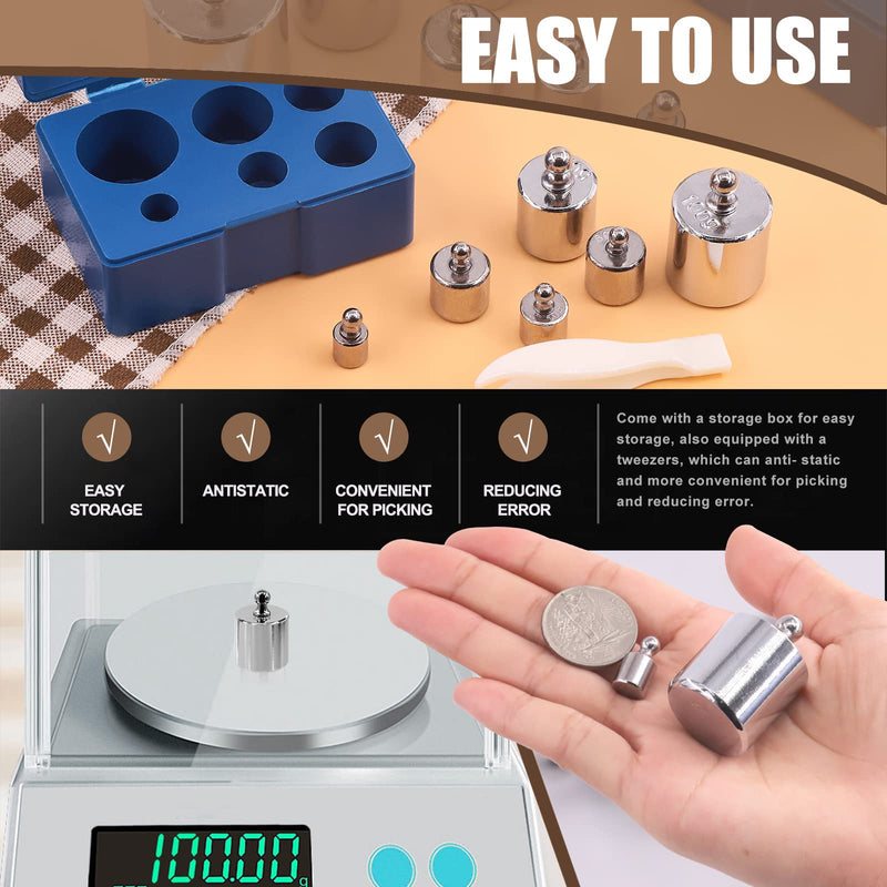 Wokape 7Pcs 5 Sizes 5g 10g 20g 50g 100g Precision Steel Scale Calibration Weight Kit Test Weights Kits with Tweezers for Jewellery Scale and Digital Balance Scale Laboratory 200g Assortment Kit