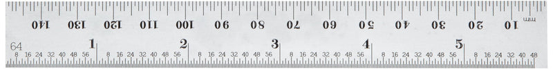 Starrett C636ME-150 Spring Tempered Steel Rule With Millimeter And Inch Graduations, 150mm Length, 19mm Width, 1.2mm Thickness